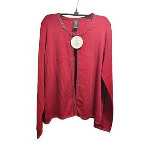St. Anthony Sport by Anthony Sicari Wine Cardigan Beaded Trim 3X New with Tags